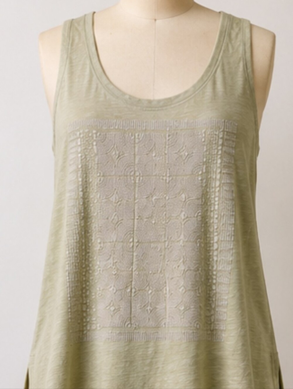 Old Navy Boyfriend Tank Top M Lemon Lime Yellow Puff Paint Boho Aztec Medallion